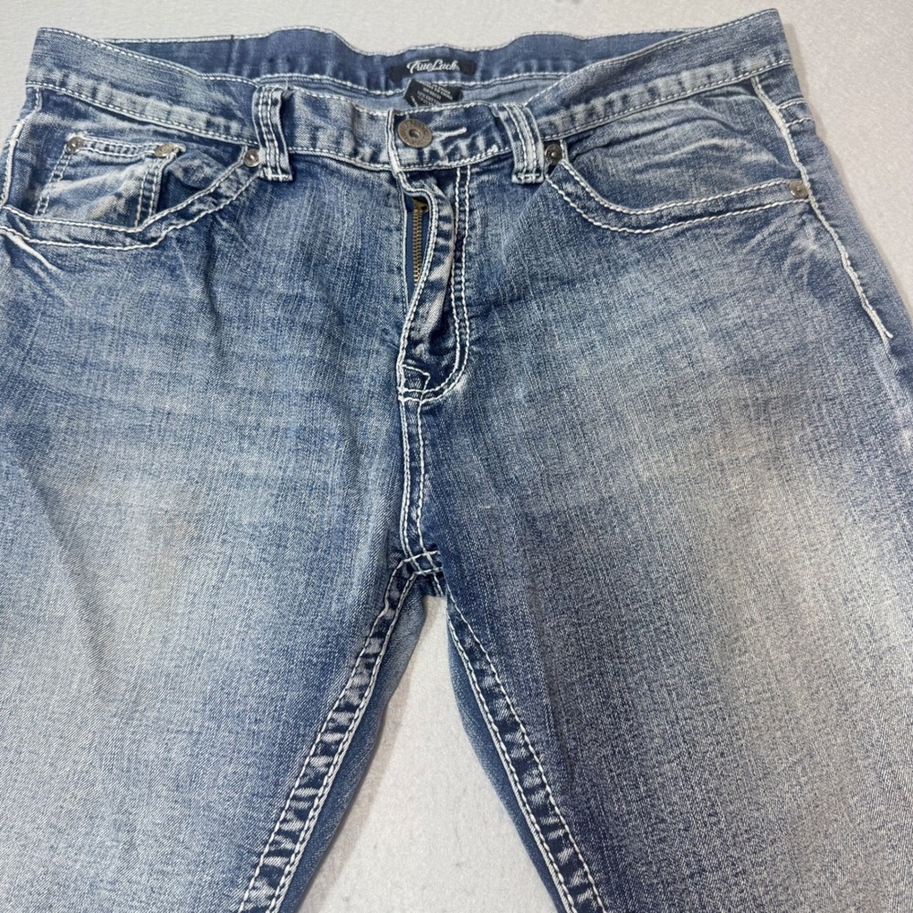 True Luck Jeans Mens 36x32 Blue Wash Straight Leg Denim‎ Pants Button Fly